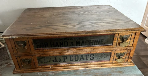 Antique 2 Drawer J &P Coats Spool Cabinets 15"x20" Cover