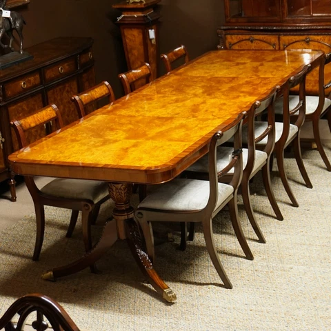 Beautiful 9' traditional mahogany with burl 2 pedestal formal dining table Cover