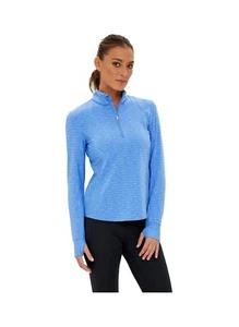 Zero Restriction $145 Renae Quarter Zip Top Size Small Mariner Stripe Blue Shirt - Picture 1 of 8