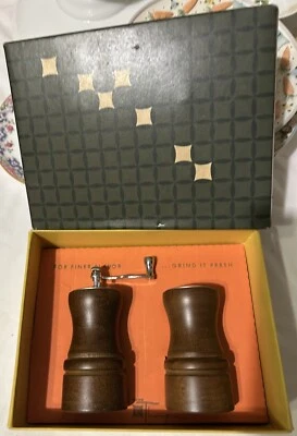 Olde Thompson Wooden Pepper Mill & Salt Shaker Set 3-5/8" New in Box Vintage - Image 1 of 4