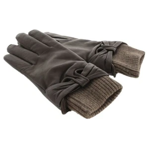 UGG Women's/LETHER KNIT BOW GLOVE #15055 /Brown/ available: LARGE - Picture 1 of 4