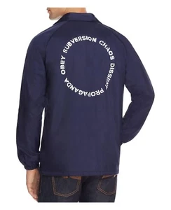 OBEY PROPAGANDA MEN'S NAVY NYLON LINED COACH'S JACKET/WINDBREAKER- SIZE XL- NWT - Picture 1 of 7