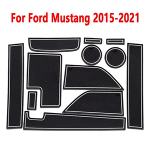 White Rubber Gate Slot Mats Non-Slip Cup Holder Pads For Ford Mustang 2015-2021 - Picture 1 of 8