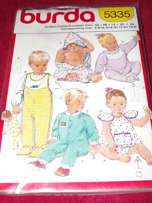 🦋 BURDA #5335-INFANT HOODED BATH TOWEL-FOOTED SLEEPER-ROMPER PATTERN 3M-18M  FF - Image 1 of 2