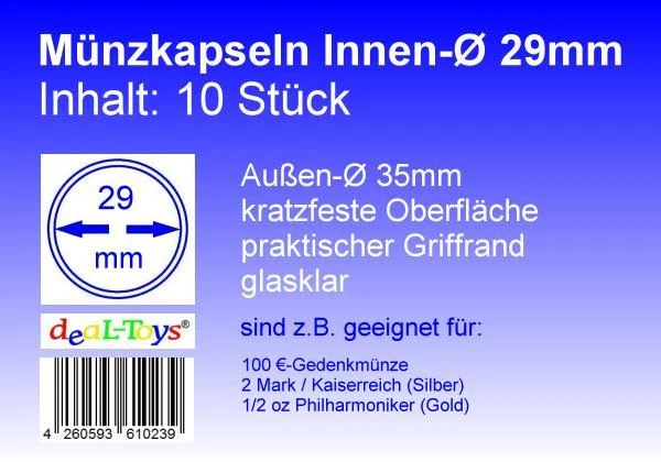 DEAL-TOYS® 10 Münzkapseln 29mm, geeignet für 10 Euro Münze In der Luft