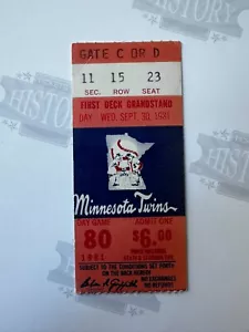 1981 Final Last Game Met Stadium Ticket 9/30/81 Minnesota Twins KC Royals - Picture 1 of 2