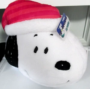 Snoopy Peanuts Pillow w Stocking Hat Red/Pink 14"X11" Soft Christmas Santa - Picture 1 of 2