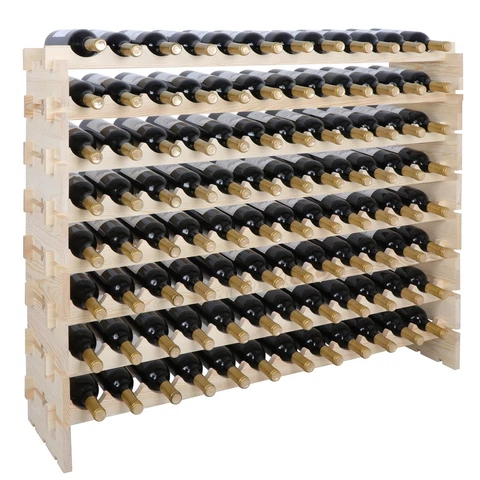 Kitchen Decor Natural 8 Tiers Wine Rack Storage Display Shelves 96 Bottles Wood Cover