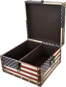 Large Vintage Decorative Storage Trunk - Wooden American Flag Treasure Chest Box - Picture 1 of 9