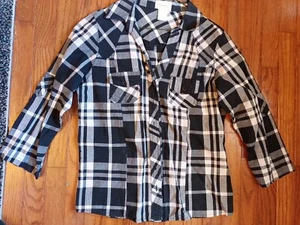 Passport ladies Black And White Plaid Shirt Long Sleeves Button Down Front... - Picture 1 of 6