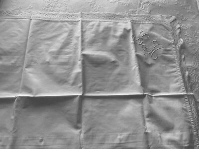 Linge Ancien Taie De Mariage Avec Volant Dentelle Et Monogrammes L M - Photo 1/4