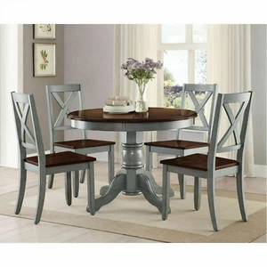 Round Dining Table Set 5-Piece Farmhouse Rustic Kitchen Wood Tables and Chairs - Picture 1 of 7