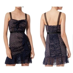NEW Self-Portrait Blue Petal Broderie Anglaise Crochet Lace Cutout Mini Dress 0 - Picture 1 of 11