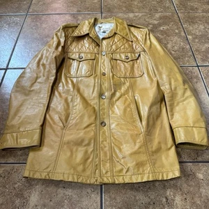 Vintage Lakeland Leather Jacket 42 Long 1970s 60s Cognac Yellow Men’s - Picture 1 of 14
