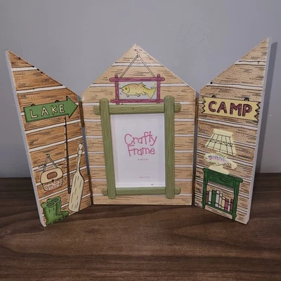 Photo Frame Tri Fold Picture Lake Camp Fishing Lake House Cabin Lodge 3D - Image 1 of 4