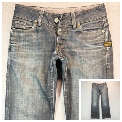 Pantalones de mezclilla G-Star Raw Kane sueltos pierna ancha rectos para mujer 28x31 lavado oscuro bigotes Foto 1 de 4