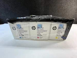 HP 312A 3PACK CYAN/MAGENTA/YELLOW Toner Cartridge Genuine FACTORY SEAL - Picture 1 of 3