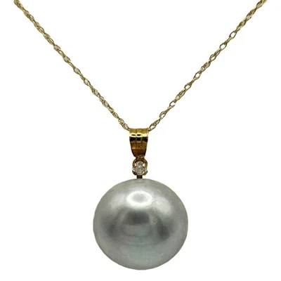 Collar colgante de perlas de agua dulce y diamantes de 0,05 quilates de 13 mm de oro de 14 k de 18" Foto 1 de 4