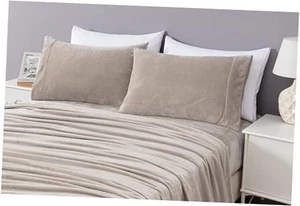 Extra Soft Fleece Sheet Set Microplush Non-Pilling Velvety Bed Full Taupe - Picture 1 of 8