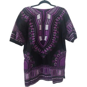 Camisa Top Dashiki de Algodón Estilo Africano Púrpura Unisex Talla L Bolsillos Grandes Hippie - Imagen 1 de 5