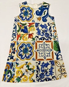DOLCE & GABBANA Kids Little Girls Size 4 A-Line Majolica Dress Made in Italy - Picture 1 of 13