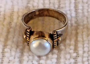 Designer Ring Sterlingsilber & 14 Karat Gold Cabochon 8,25 mm Perlen Größe 7 3/4 - Bild 1 von 9