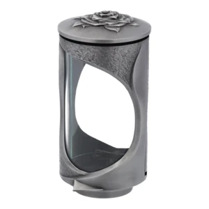 Edle Grablampe aus Aluminium mit Rosen Ornament Grablaterne Grableuchte 24 cm - Imagen 1 de 1