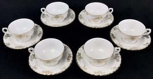 RICHARD GINORI S-52 Demitasse Cup & Saucer Gold Flower Scalloped Rim Set of 6 - Picture 1 of 10