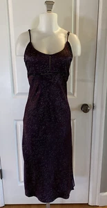 Shyanne Size M Slip Dress Deep Purple Black Midi Satin Straps Side Slit Y2K - Picture 1 of 12