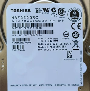 used Toshiba MBF2300RC 10K SAS 300G 2.5" Hard Drive - Picture 1 of 2