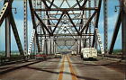 Jacksonville Florida JE Matthews Bridge center span 1950 cars Gas truck postcard