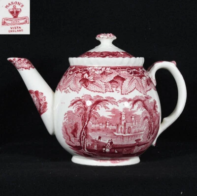 Tetera redonda rosa Masons Vista 4 tazas 6 1/4" de alto Crazing Present Foto 1 de 4