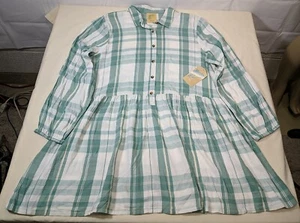 THERE ABOUTS Girl's Green/White Plaid 1/2 Button L/S Flowy Blouse size 3XL NWT - Picture 1 of 19