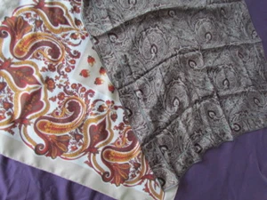 Vintage Silk Scarf Lot Retro Paisley Jean Parel ECHO Beige Brown Rust Grey - Picture 1 of 9