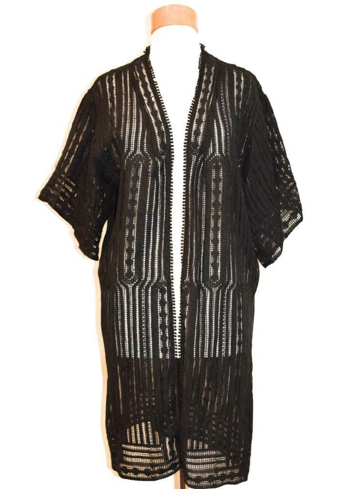 NUEVO CON ETIQUETAS $295 RALPH LAUREN NEGRO CROCHET PLUMERO CÁRDIGAN TÚNICA TOP TALLA S/M Foto 1 de 1