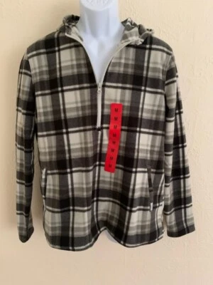 NWT O'Neill Shirt Jacket Black Gray Plaid Flannel Hooded Zipper - Size Medium - Image 1 of 4