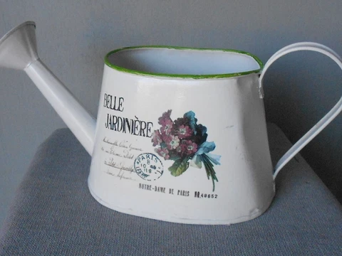 French TOLEWARE white FLORAL WATERING CAN :  PARIS Cover