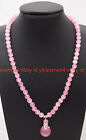 New Handmade 6/8/10mm Pink Cat's Eye Gems Round Beads Pendant Necklace 16-24in