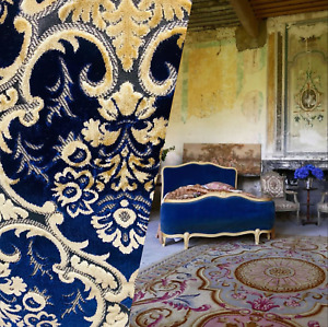 Scott Designer Italian Burnout Medallion Chenille Velvet Fabric - Jewel Blue