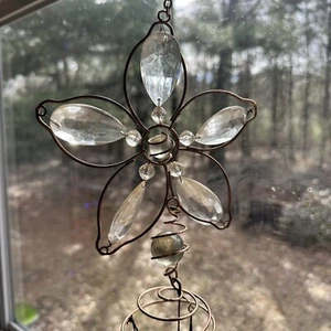 Whimsical Clear Glass Flower Wire Spiral Wind Chime Garden Fairy Spring Decor - Picture 1 of 5