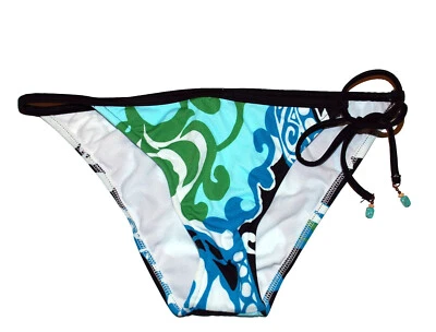 Roxy CHA CHA STRING Black Green Teal White Low Side Tie Junior's Bikini Bottom - Image 1 of 4