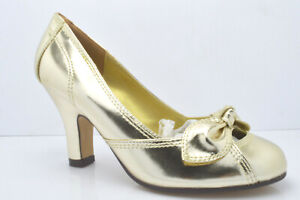 Ladies Mid Heel Court Shoes Women's Fancy Mary Jane's Sandals UK F-125 Gold