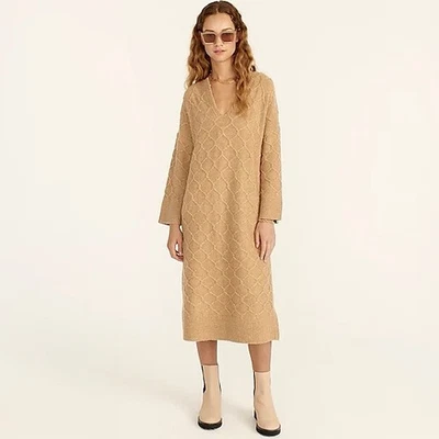 Vestido suéter tejido marrón J.Crew para mujer L/XL tejido con cable mezcla de lana merino Foto 1 de 4