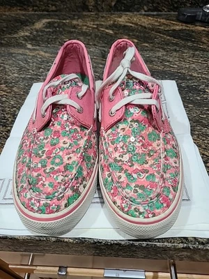 Zapatos informales para mujer Sperry Top-Sider con lentejuelas florales rosa verde cubierta barco EE. UU. 8,5 Foto 1 de 4
