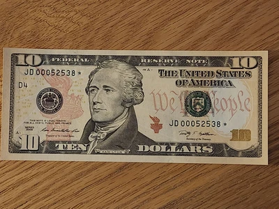 2009 $10 "STAR NOTE" UNC/GEM CLEVLAND DISTRICT JD00052538* 3 OF 3 CONS SER NUM - Image 1 of 4