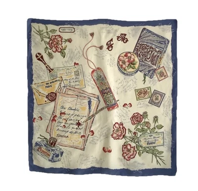 Delicada bufanda de seda beige sin marca para mujer con estampado floral 34”/34” EX CON Foto 1 de 3