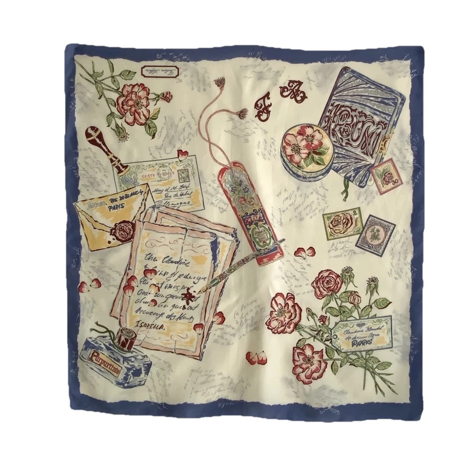 Delicada bufanda de seda beige sin marca para mujer con estampado floral 34”/34” EX CON Foto 1 de 3