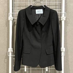 PRADA Beautiful Tailored Jacket Stained Color Black Used Good Condition From JPN - Picture 1 of 12