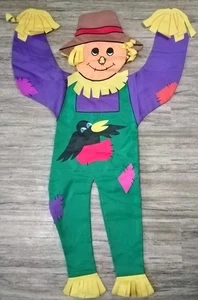 Vintage Fall Halloween Hanging Yard Flag Banner Scarecrow Crow Outdoor Nylon 90s - Picture 1 of 13