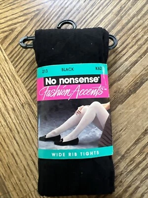VINTAGE Fashion Accents No Nonsense Wide  Ribbed Tights Black K62 NWT - Image 1 of 4